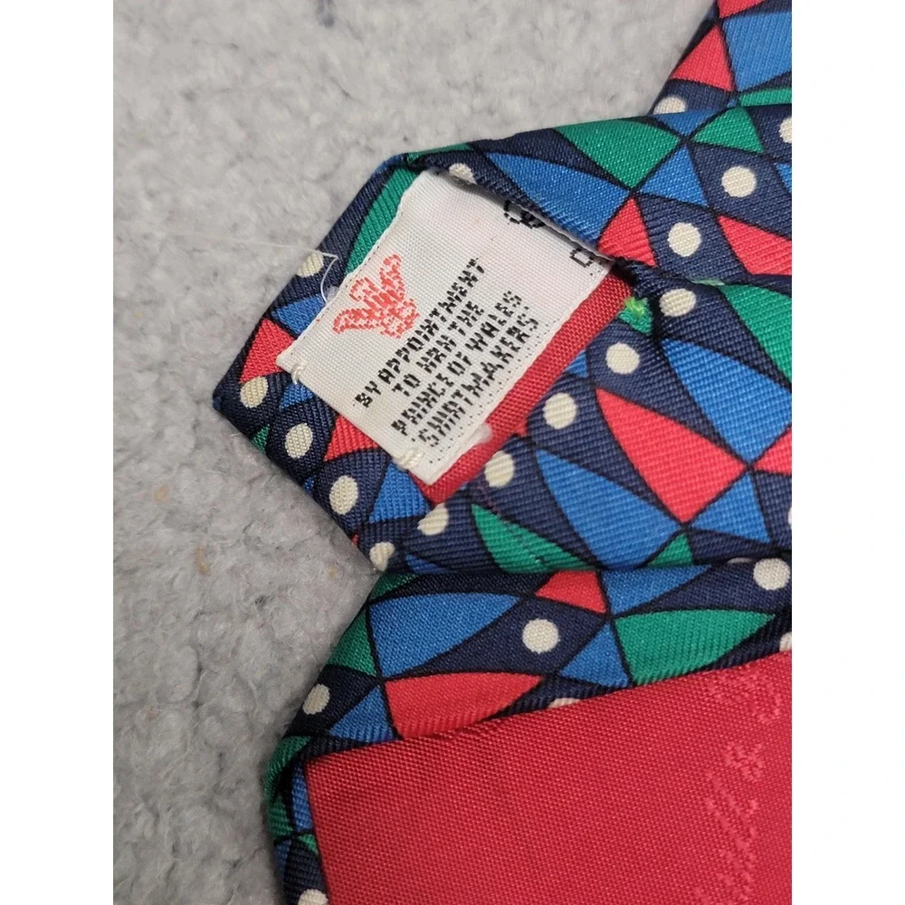 Turnbull Asser Tie Mens Navy Multicolor Geometric Triangles Dots Necktie England